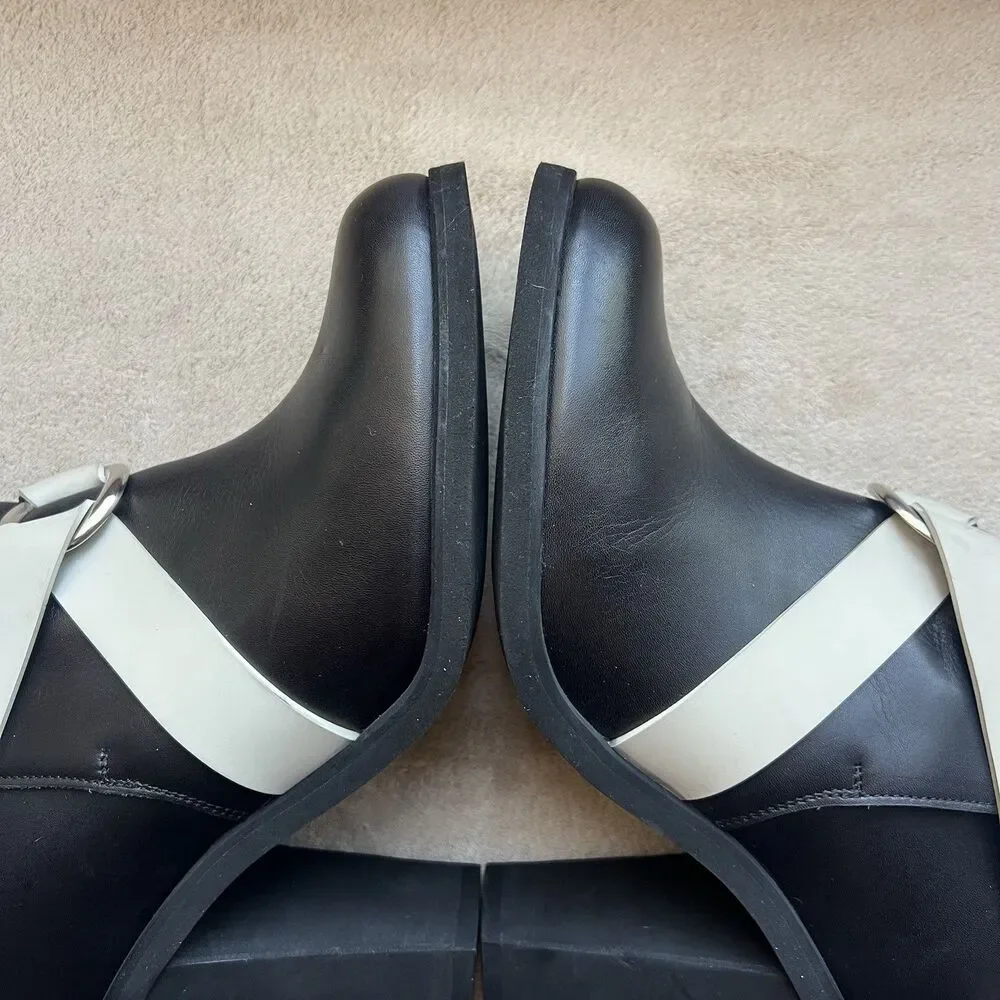 Maison Martin Margiela MM6 Black Leather w/ Cream Strap Ankle Booties EU 38 US 7
